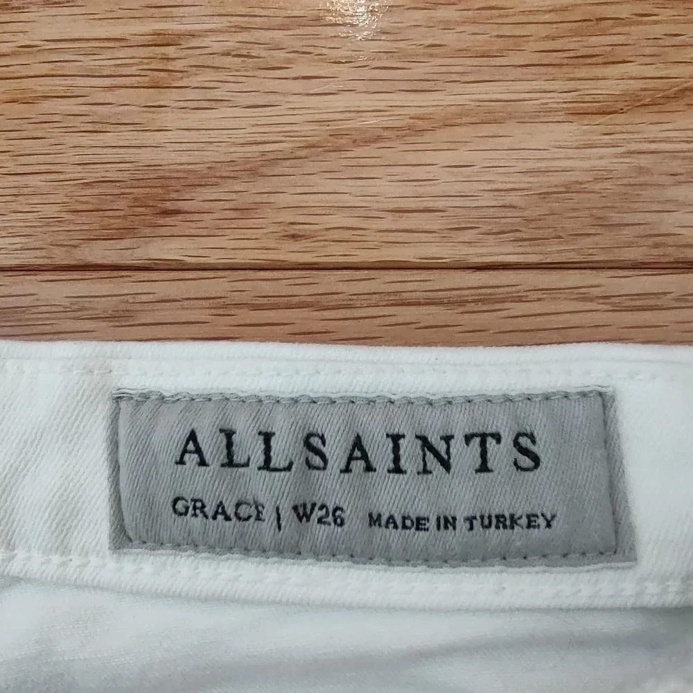 ALLSAINTS Grace distressed white skinny jeans 26 2 XS